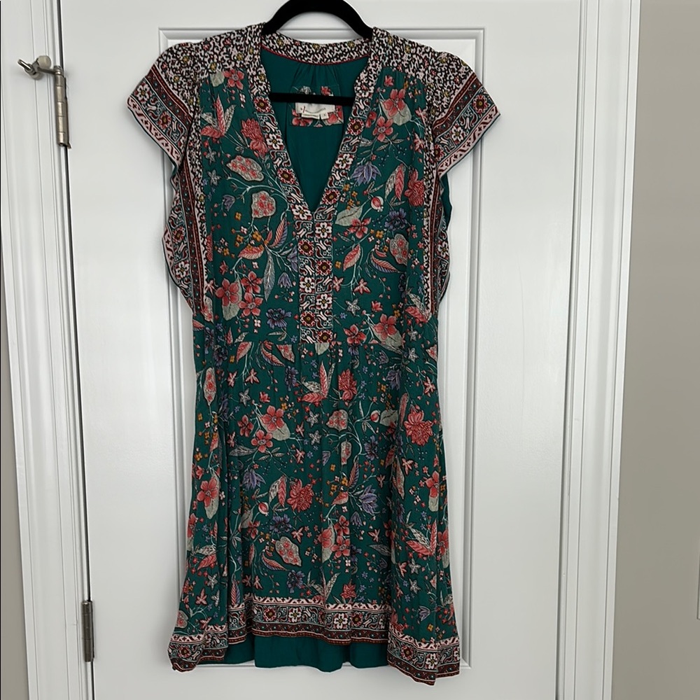 Anthropologie Floral Green Dress S